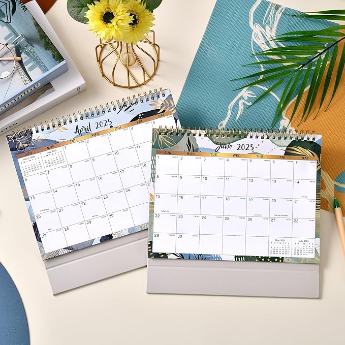 2025 Desk Calendar - Standing Flip 2025 Desktop Calendar from Jan 2025 - Dec 2025, 10" x 8.3", Memo Pages, Stand up Desk Calendar with Strong Twin-Wire Binding, Blank Blocks, Premium Paper