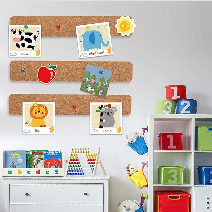 FEBSNOW Cork Board Strips, 3 Pack Cork Strips for Walls 15x2 Inch Small Cork Boards for Walls Self Adhesive with 50 Push Pins