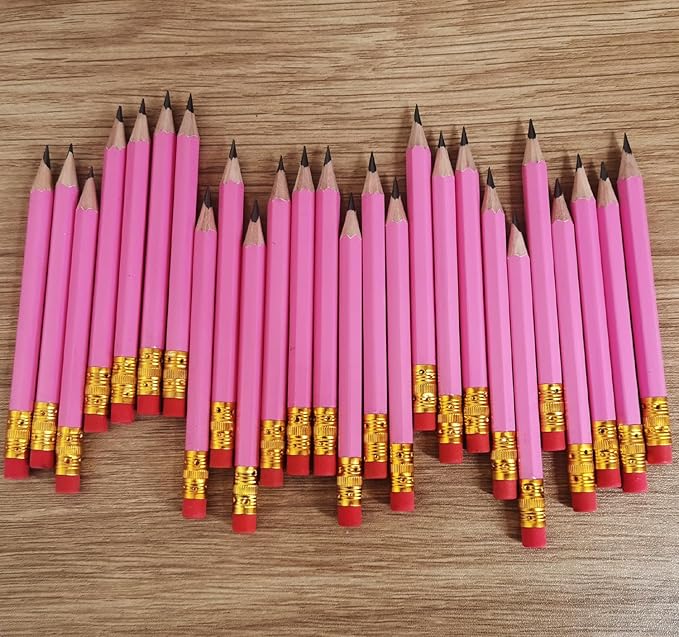 Adhere 25pcs Golf Pencils with eraser Hexagon Wooden Pencils Graphite 2B for Golf Event Scoring,Classroom,Wedding,Company Meetings,Pew, Pocket (Pink)