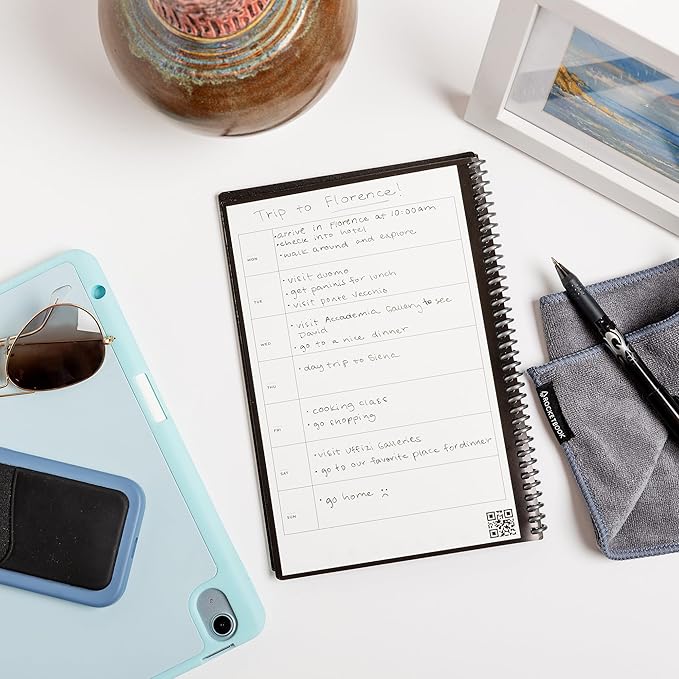 Rocketbook Fusion Reusable Undated Productivity Planner, Executive Size 6x8.8, Black - Goals, Monthly and Weekly Calendar, Daily To-do List, Lined and Dotted Notes Pages