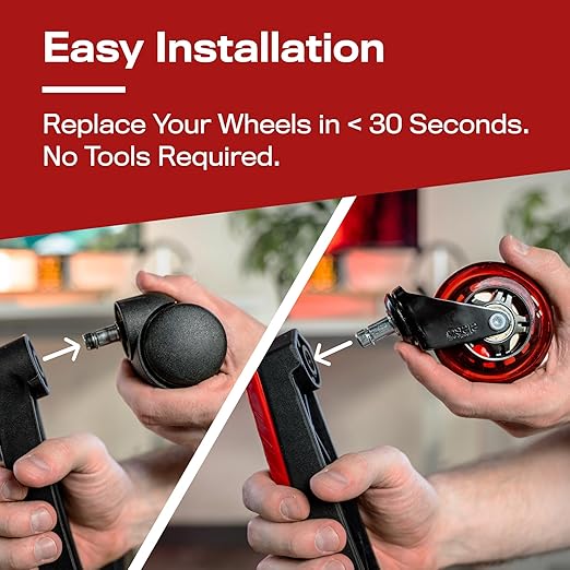 The Original Roller Blade Office Chair Wheels (As Seen On PBS) - Incredibly Smooth & Quiet Rolling Casters - Safe for Hardwood Floors & Carpet - Easy Installation with Universal Fit - Set of 5 - Red