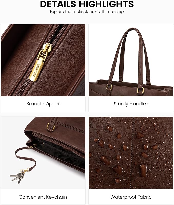 LOVEVOOK Laptop Bag for Women,15.6 Inch Laptop Tote Bag for Women,Vintage Leather Work Tote Bags Computer Teacher Bag,Waterproof Business Bag Office Briefcase