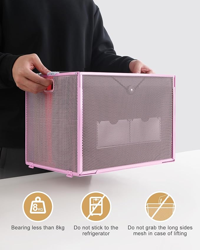 Oterri Hanging File Organizer, Metal File Organizer, Portable Desktop File Organizer for Letter Size Folder, Mesh Hanging File Crate for Office,Folders Not Included(Fairy Pink-Large,1 Pack)