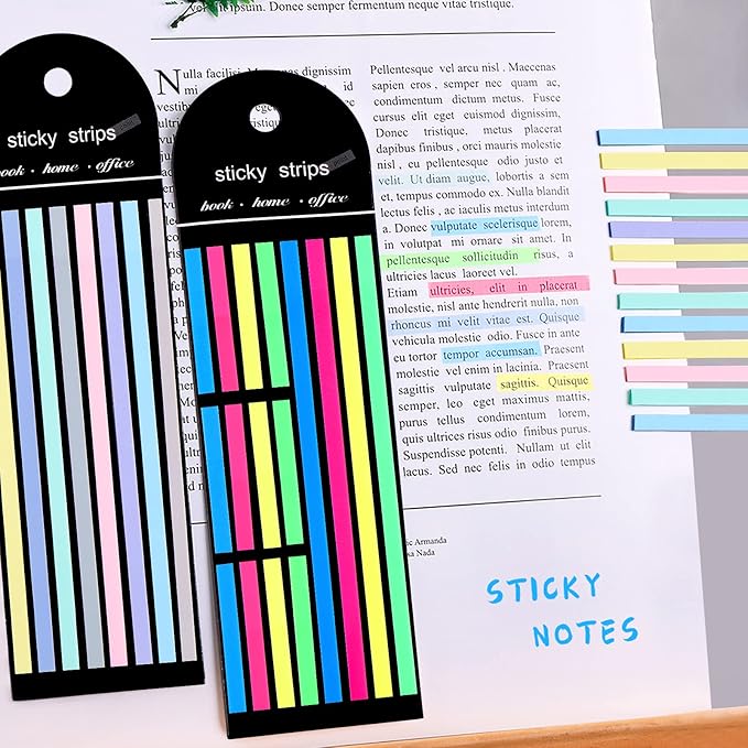 Juome 1280Pcs Highlighter Tape, Transparent Sticky Long Page Markers Tabs, Morandi Clear Highlighter Strips Flags Stickers, Book Tabs for Annotating Books Aesthetic Office School Study Supplies