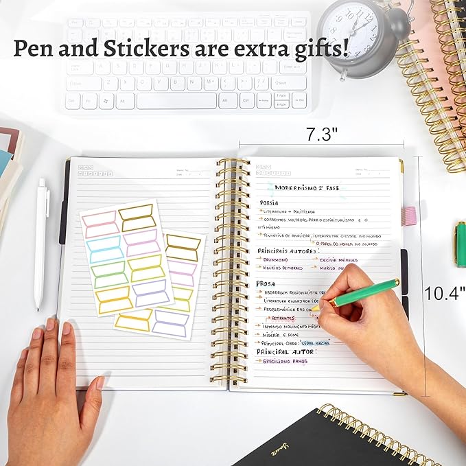 Yoment Hardcover Spiral Notebooks for Work with Pen Leather 5 Subject Notebook College Ruled with Dividers 360 Pages B5 Journals for Women Men Writing, Pink