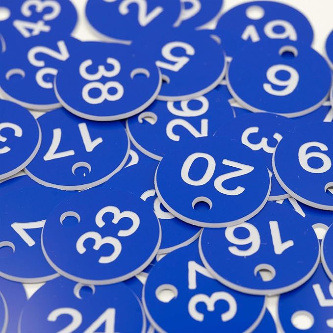 StayMax Plastic ID Number Tags Engraved Tags Key Tags Without Key Rings (1-50, Blue)