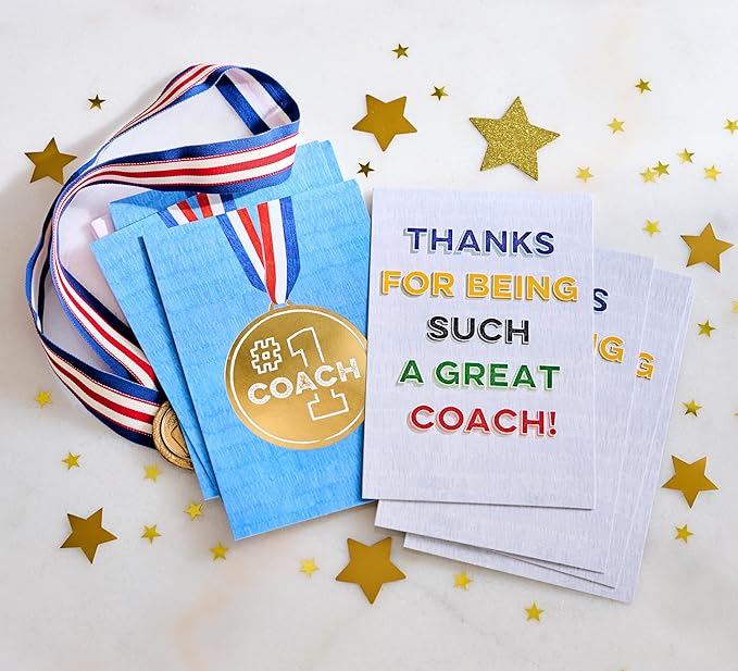 American Greetings Thank You Cards with Envelopes For Coach, Number 1 Coach Medal (8-Count)