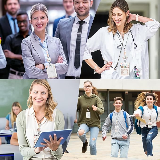 Teacher Lanyard with ID Holder, Floral Inspirational Quote Nutrition Facts Funny Badge Holder with Beaded Adjustable Lanyard, Gifts for Teachers