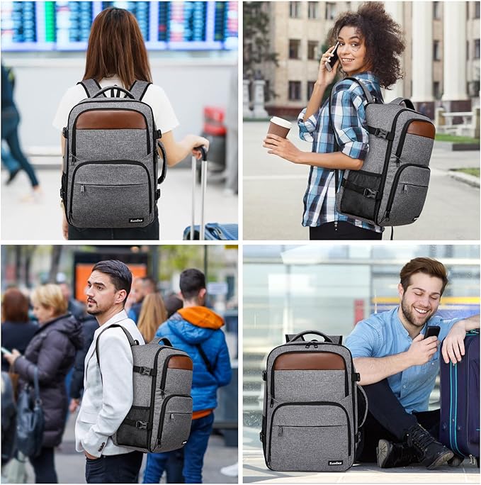 Carry On Backpack, Large Travel Laptop Backpacks, Personal Item Travel Bag with USB Charge Port, Flight-Approved Backpack for Traveling, Water Resistant Luggage Computer Daypack for School, Grey