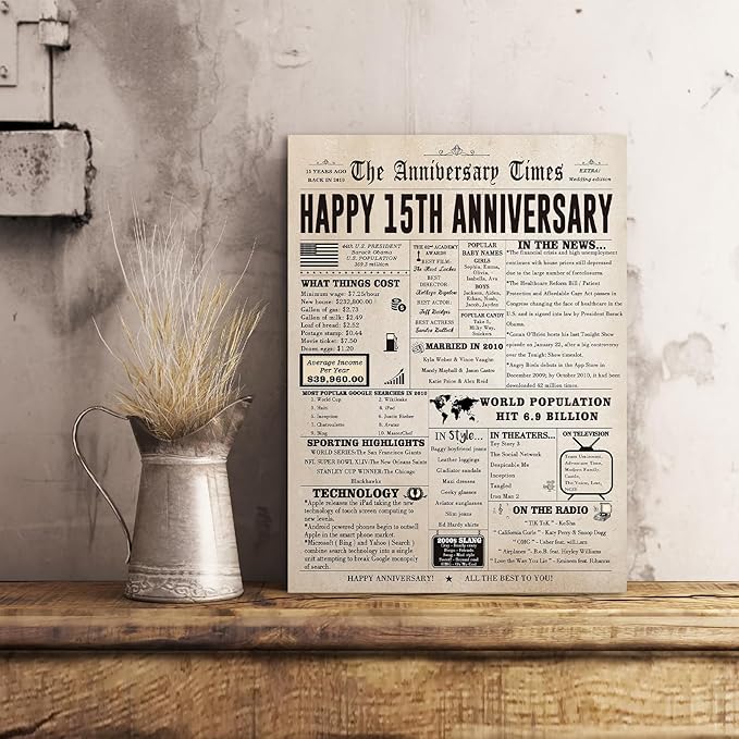 Jumbo 15th Anniversary Card for Women Men, Large 15 Year Wedding Anniversary Decorations for Wife Husband, Crystal Wedding Anniversary Card for Him Her