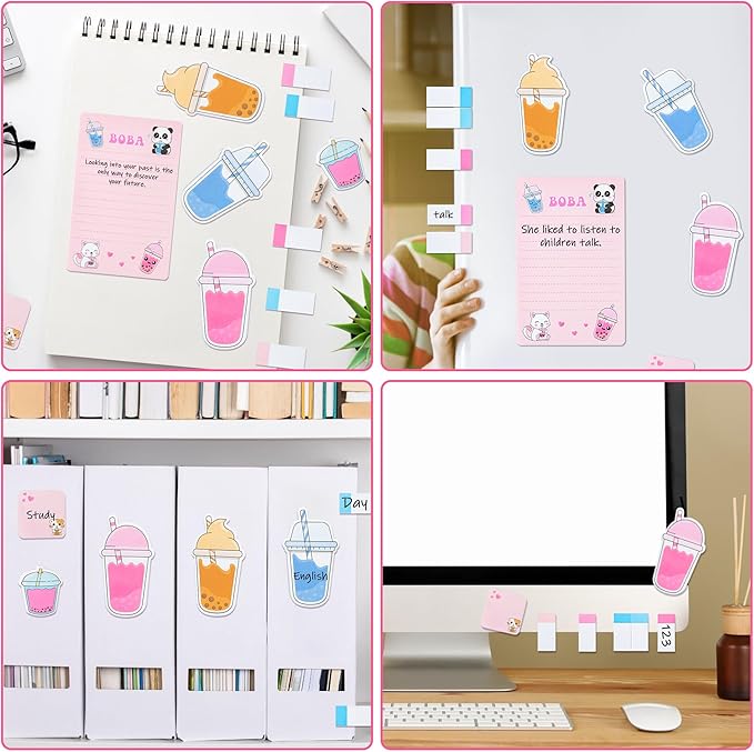 I Just Really Like Boba Sticky Notes Set, 550 Sheets, Cute Bubble Tea Self-Stick Notes Pads Milk Tea Theme Divider Tabs Bundle Writing Memo Pads Back to School Office Supplies Small Gift