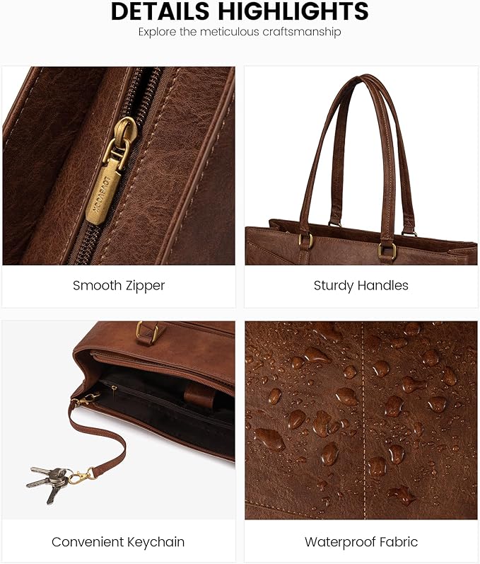 LOVEVOOK Laptop Bag for Women,17.3 Inch Laptop Tote Bag for Women,Vintage Leather Work Tote Bags Computer Teacher Bag,Waterproof Business Bag Office Briefcase