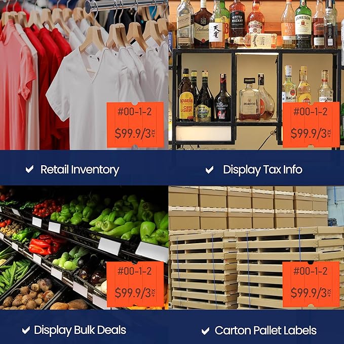 Perco 2 Line Fluorescent Red Labels - 80 Rolls, 10 Sleeves, 80,000 Blank Price and Date Gun Labels for Perco 2 Line Price and Date Guns - Made in USA