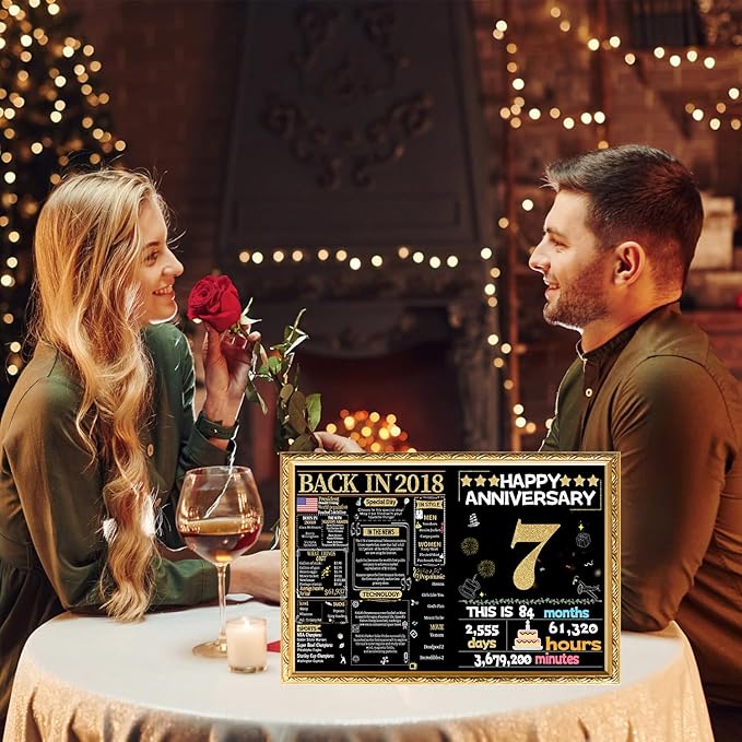 Joycard 7th Anniversary Card for Women Men, Gold Wedding Card for Wife Husband, Sweet Marriage Decorations Gifts for Couple, Perfect for Her Him on Anniversary Day, Back in 2018