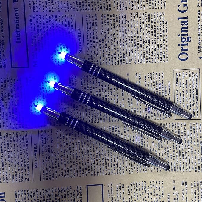 Glovion Lighted Tip Pen with Stylus 3-in-1 - LED Penlight Light Up Pen Light Ballpoint Pen with Light for Writing in The Dark - Pack of 3 - Blue Light - GL006