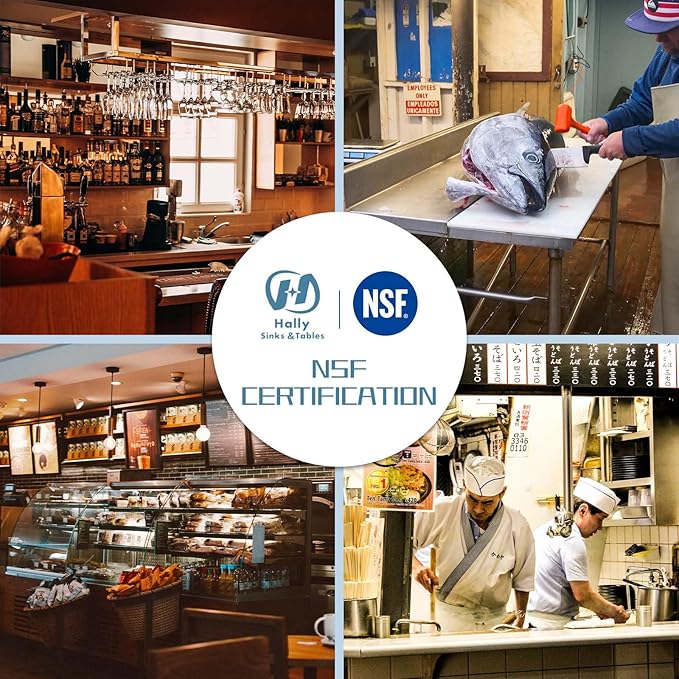 HALLY Stainless Steel Table for Prep & Work 14 x 72 Inches, NSF Commercial Heavy Duty Table with Undershelf and Galvanized Legs for Restaurant, Home and Hotel