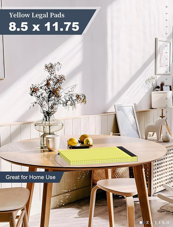 Yellow Legal Pads 8.5 x 11, 6 Pack, Wide Ruled, Yellow Note Pads 8.5 x 11, Writing Pads 8.5 x 11, Easy Tears Off, Double Sided, Cardboard Backing, Pads of Paper, 70 GSM Yellow Paper, 30 Sheets/Pad