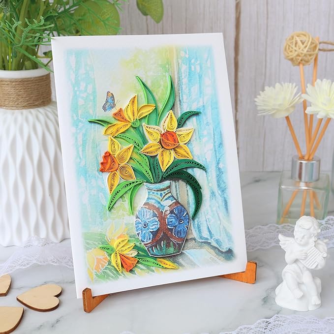 KingKraft Daffodils Flower Quilling Card, Handcrafted Greeting Card for All Occasions, Birthday Card for Mom, Thinking of You, Get Well, Anniversary, Valentines Day, Mothers Day Card, Blank Inside