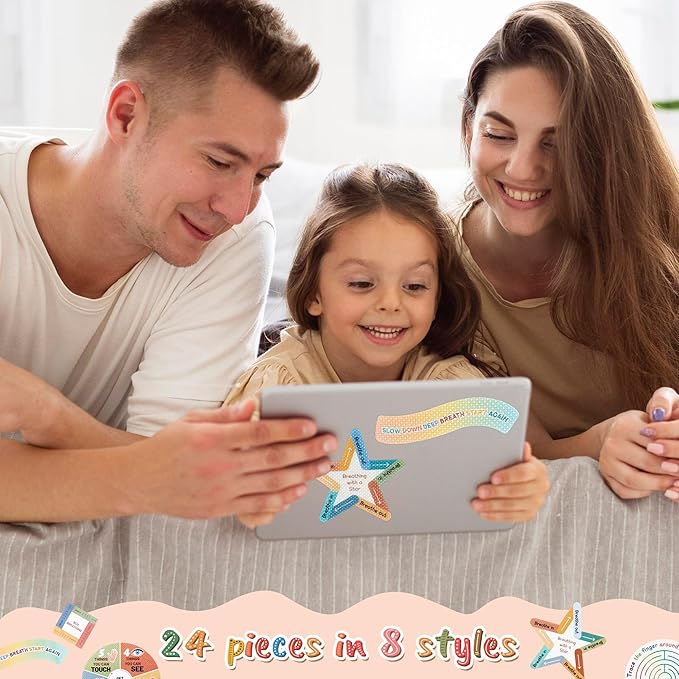 H1vojoxo 24PCS Anxiety Sensory Stickers Anti Stress Textured Sensory Stickers Tactile Textured Mindfulness Sticker for Desk and Phone Stress Anxiety Relief Adhesive for Kids Adult School Counselor