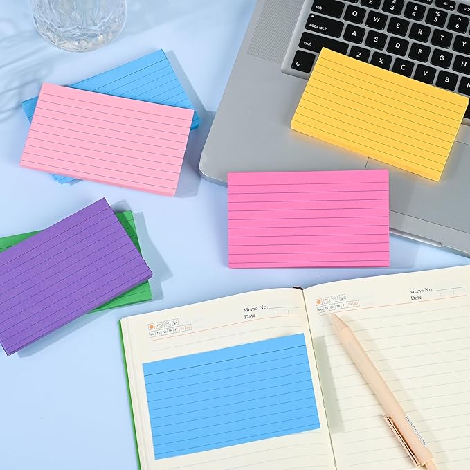 3"x5" Lined Index Cards in Bright Assorted Colored, 216 Pcs Flash Cards Colorful Ruled Notecards Study Cards for Learning Note Taking and Studying
