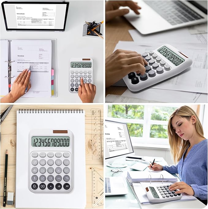 Desk Calculator,12 Digits, Large LCD Display,Big Buttons,Solar and Battery Dual Power Desktop Calculators,Cute and Aesthetic,Suitable for Office and Study (Ombre Gray, M)