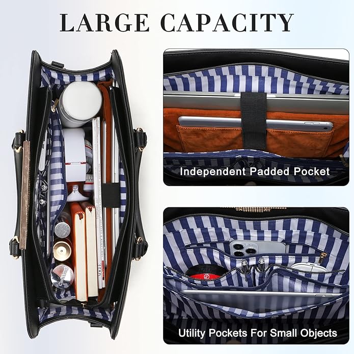 Keyli 4pc Sets Laptop Bag for Women Large Leather Laptop Briefcase with USB Charging Port Computer Shoulder tote Bags Purse