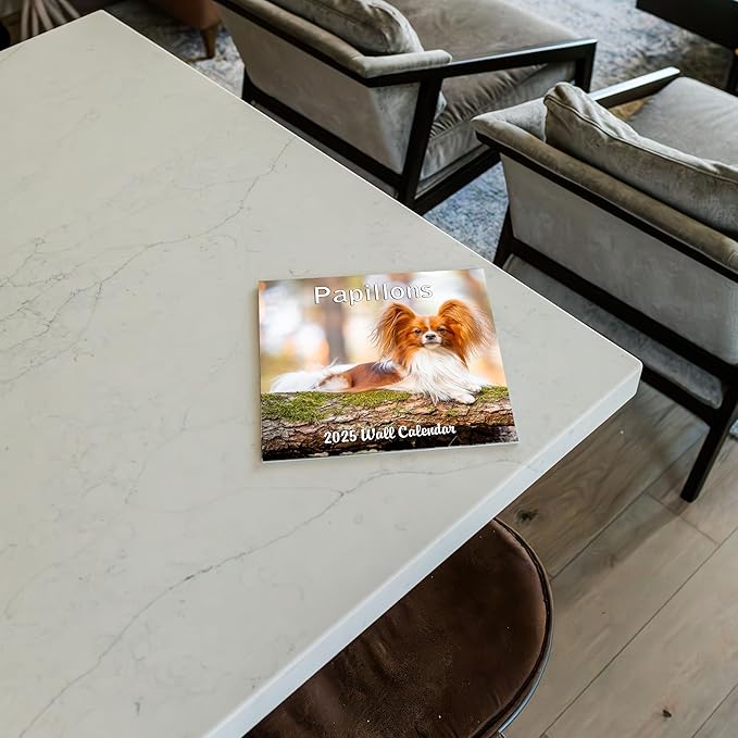 2025 Papillons Monthly Wall Calendar | 12" x 24" | Thick Sturdy Paper | Dog Calendar 2024-2025