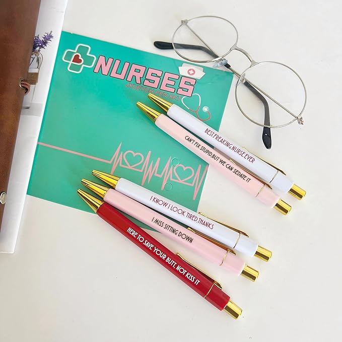 Jxueych Funny Pens 5-Count, Black Ink,Medium Nib 1.0mm, Funny Office Gifts for Coworkers, Personalized Pens Vibrant Funny Quotes Swear Word Daily Pen Set (C)