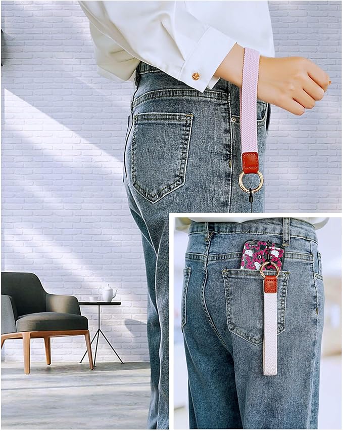 Key Chain, Stretchy Keychain Wristlet, Cute Wrist Lanyard Strap for Car Keys with D Ring for Women Men (Starlight)