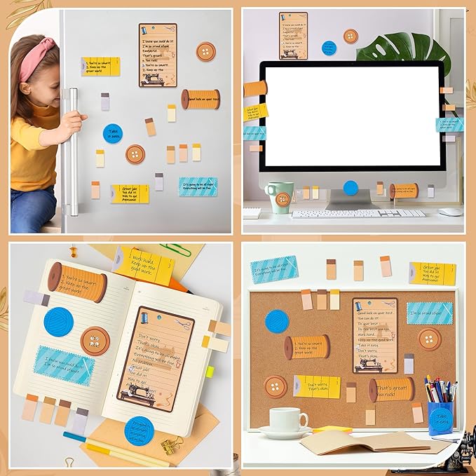 Retro Sewing Sticky Notes Set - Any Day Spent Sewing is A Good Day Self-Stick Note Pads Teacher Appreciation Notepads Writing Memo Pad Page Marker Back to School Office Supplies, 550 Sheets