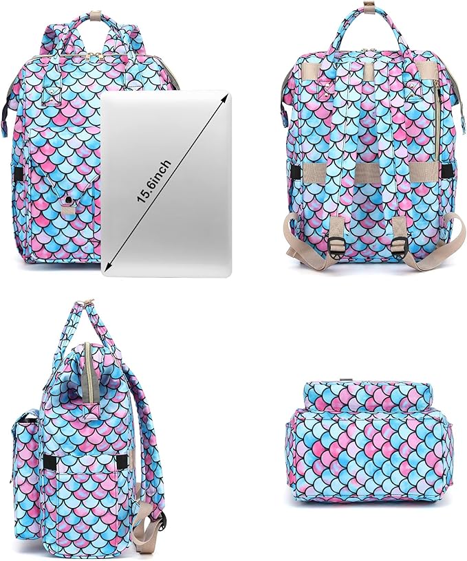 Mermaid Laptop Backpack College School Backpack Bookbags Nurse Backpacks Travel Bags Casual Daypacks for Women Girls Fits 15.6 Inch Notebook