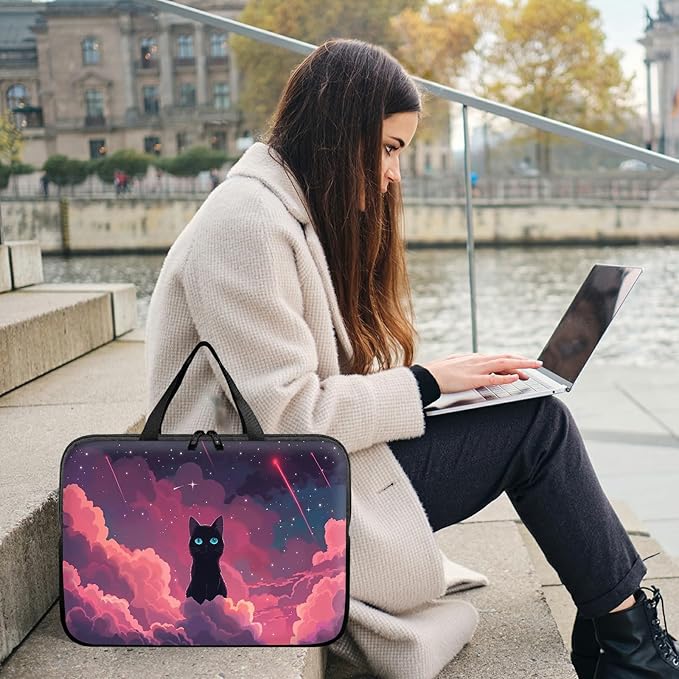 Universal Laptop Sleeve Tablet Case 12 inch, Pink Sky Cat Slim Carrying Case Durable Handbag Travel Laptop Bag for Surface Pro 9 8 7/Laptop Go 2 3, MacBook Air 11/12