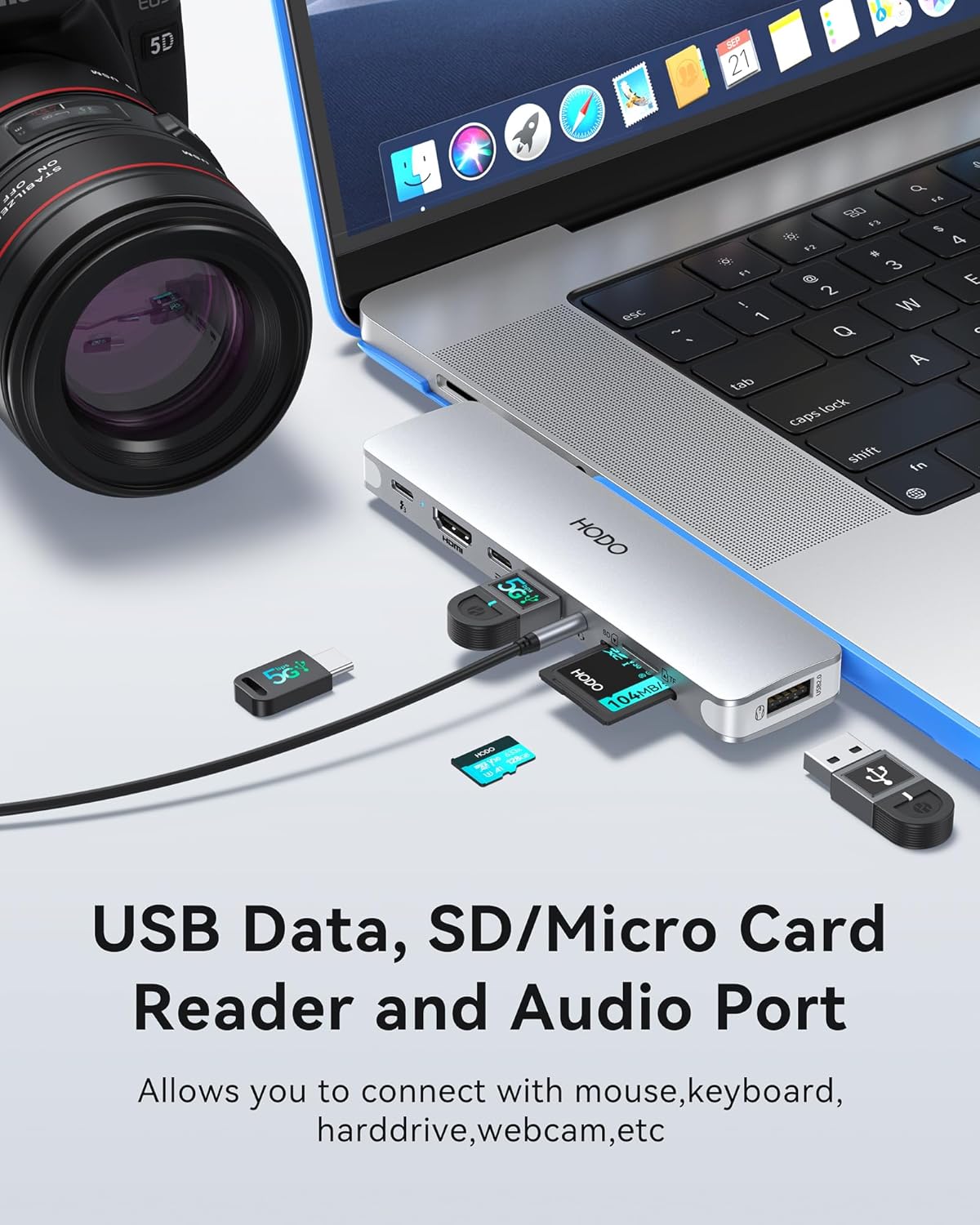 Apple MacBook Pro/Air USB-C Adapter Hub - Multiport 8-in-2 with HDMI, Thunderbolt 3, USB 3.0, 2.0, SD/TF Card Reader, Silver