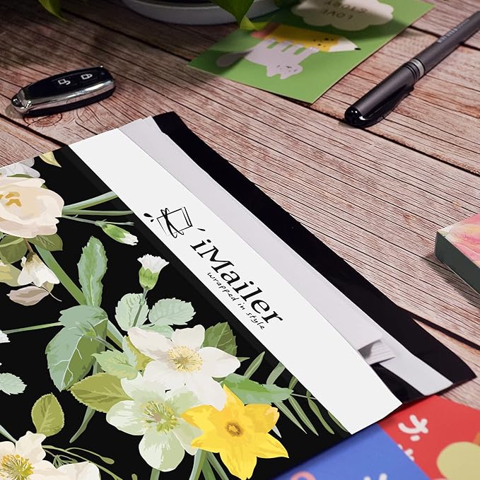 200 Count - 6x9 inch Poly Mailer Mailing Shipping Black Flower Envelope Package Bags-Self Seal…