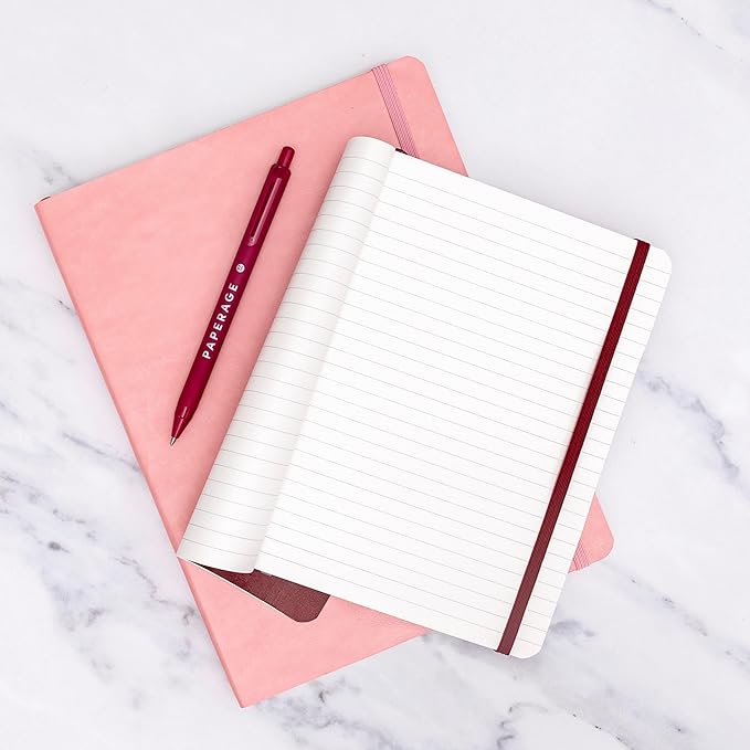 PAPERAGE 2-Pack Softcover Lined Journal Notebook (Blush & Burgundy), 176 Pages, Large B5 College Ruled Notebook, 7.6 inches x 10 inches - 100 GSM Thick Premium Paper, Soft Vegan Leather Journal for Home, Work & School