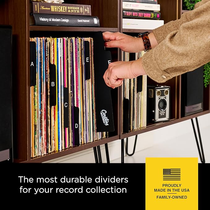 Carstens Heavy Duty Vinyl Record Dividers A-Z | 12" LP Organizer Tabs Pack of 26 | Black, Made in USA