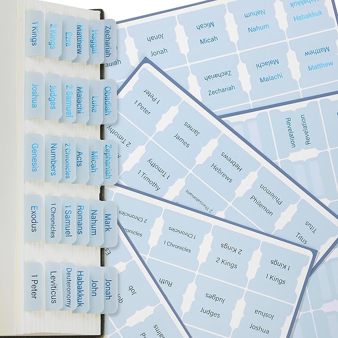 Mr. Pen- Bible Tabs, 75 Tabs, Light Dusty Blue, Blue Foil Lettering, Laminated Bible Tabs for Women and Men, Mr Pen Bible Tabs for Study Bible Index Tabs, Bible Book Tabs, Bible Labels Tabs