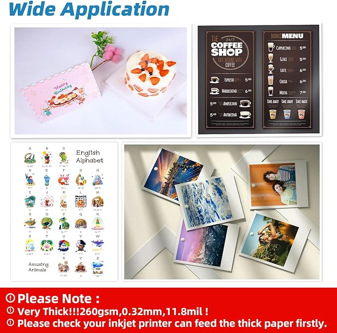 Uinkit Thick Photo Paper Glossy Double Sided 100 Sheets 8.5x11 Heavyweight 68lb 260gsm Inkjet Both Sides Printable 11.8mil A4 Letter size Flyer Bulk Pack 8.5 x 11 Card paper postcard postal A189