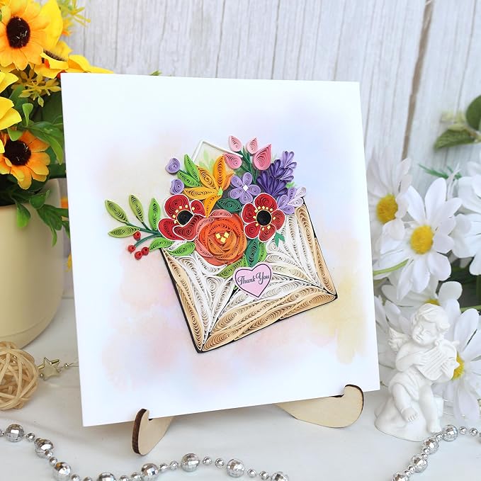 KingKraft Thank You Card, Handmade Colorful Greeting Card, Gratitude Artful Quilling Card for Mom, Sister, Friend, Teacher with Envelope Blank Inside