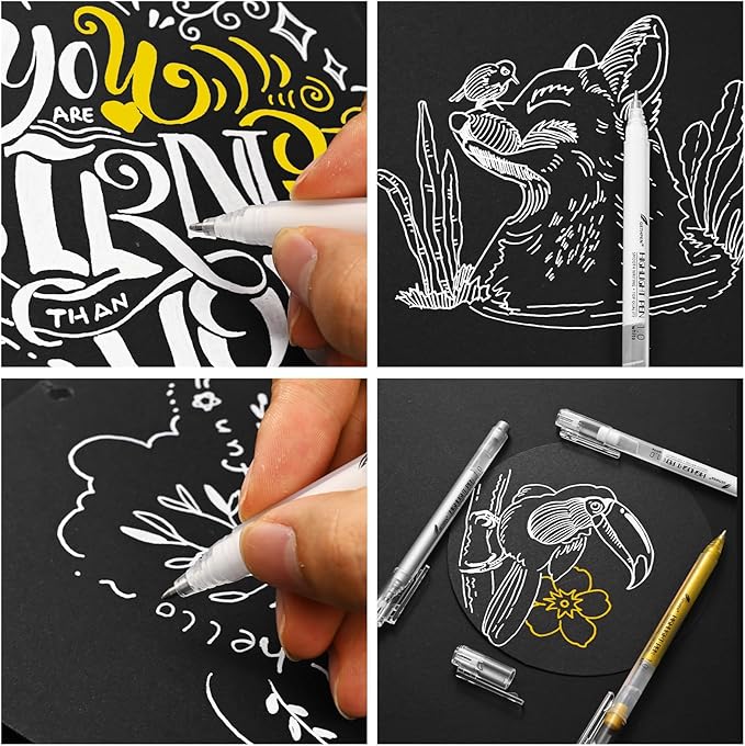 Gold Pens, 3Pack,1mm Extra Fine Point, Gold Gel Pens for Artists, Gold Gel Pen, Gold Ink Pen, Gold Pens for Black Paper, Gold Drawing Pens,Gold Pen for Artists Drawing