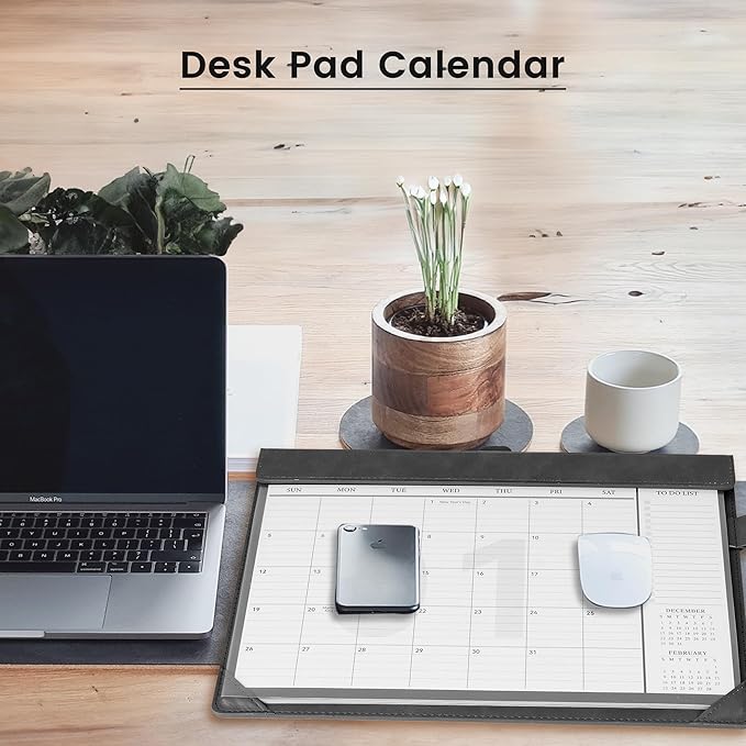 Desk Calendar 2025-2026,24 Month Wall Calendar from Jan 2025-Dec 2026, Large Desk Calendar 17" x 12" with To-Do Lists, Leather Desk Pad Calendar with PVC Cover for Home School and Office,Black