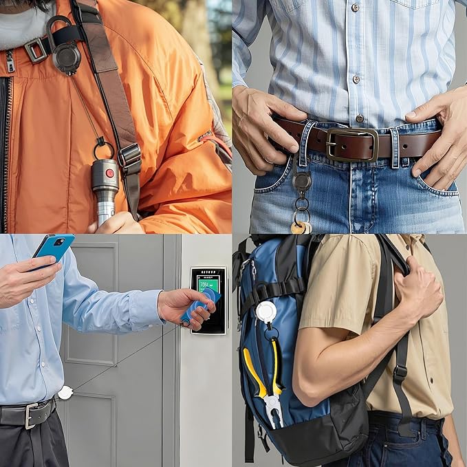 Heavy Duty Retractable Keychain,Multitool Carabiner Badge Holder,Tactical ID Badge Reel with 23.6” Steel Retractable Cord for Men and Women(Black and White Combo)