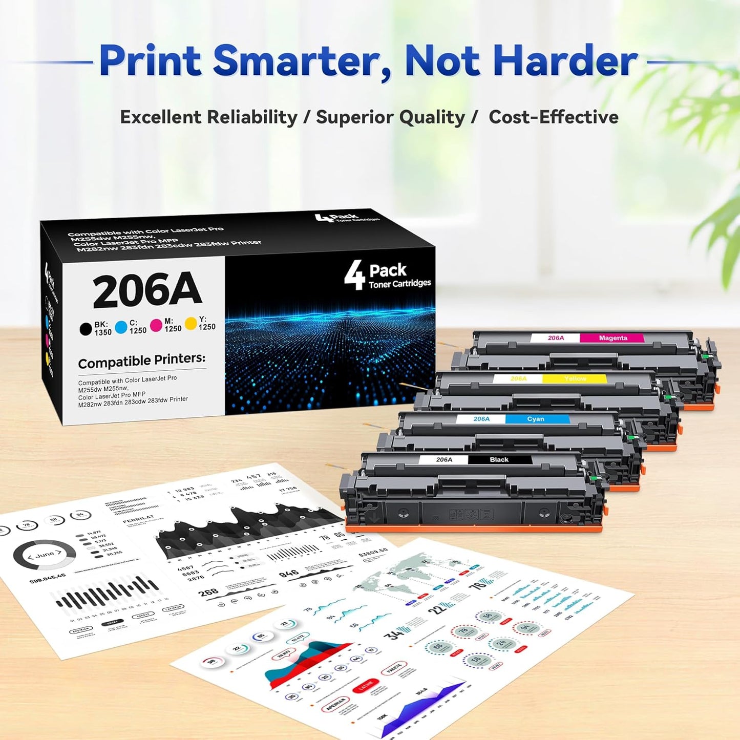 206A Toner Cartridge 4Pack Compatible with HP 206A 206X Toner Set for HP Color Laserjet Pro M255dw M255nw MFP M283fdw M283cdw M282nw M283fdn Ink(Black/Cyan/Yellow/Magenta