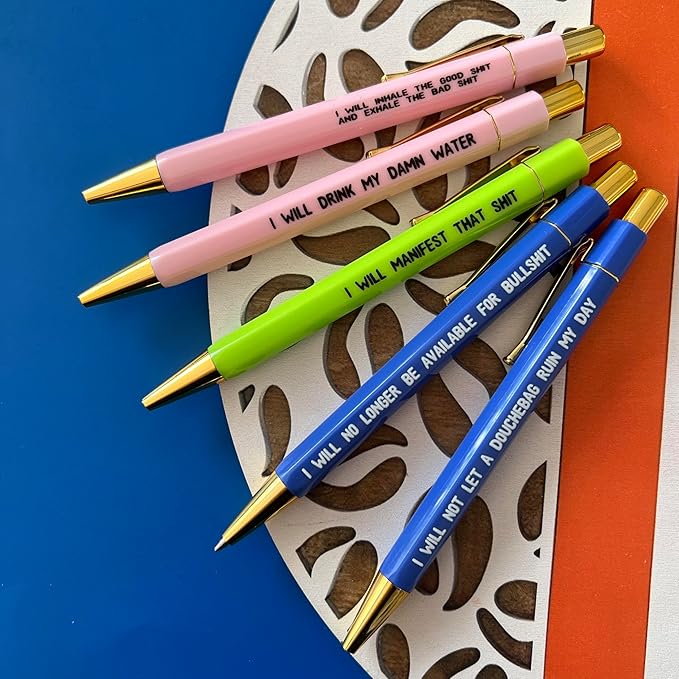 Jxueych Funny Pens 5-Count, Black Ink,Medium Nib 1.0mm, Funny Office Gifts for Coworkers, Personalized Pens Vibrant Funny Quotes Swear Word Daily Pen Set (O)