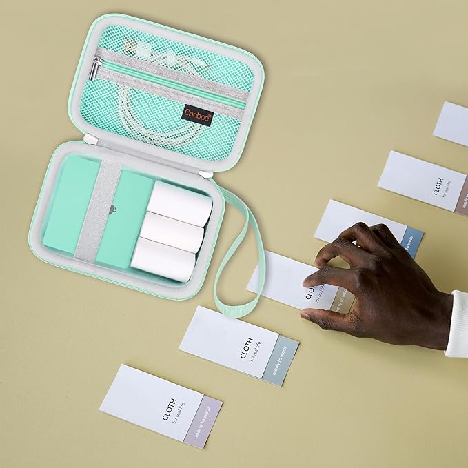 Canboc Case for Memoking/Ponek/Phomemo/Omezizy/Memoqueen T02 Mini Printer Sticker Printer/Phomemo M02 Printer, T02 Portable Thermal Printer Box for Thermal Paper, USB Cable, Green (Case Only) 