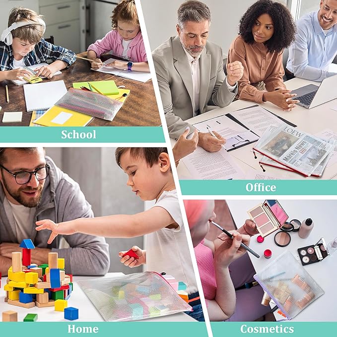 24pcs Mesh Zipper Pouch Bags, A5 9.4x7.1 Inches, 8 Colors, Organizing Pouches for Classroom, Home, Office & Puzzle Storage