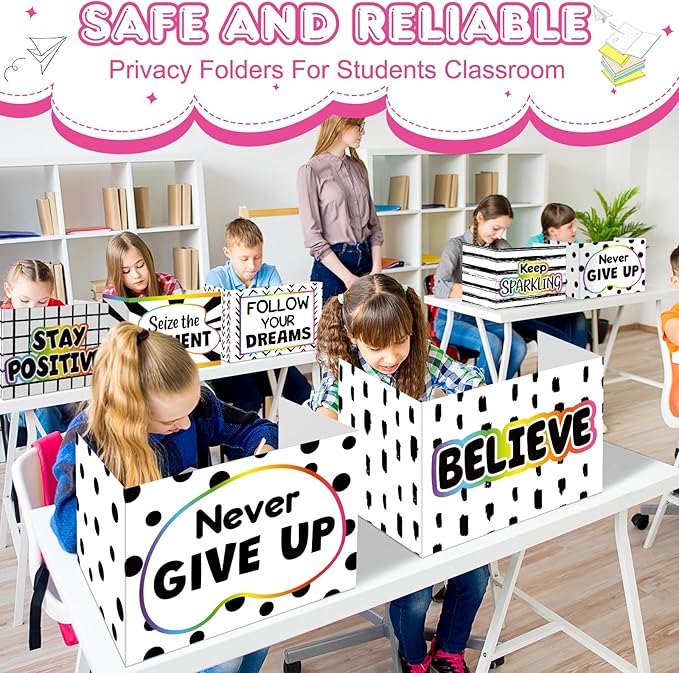 Honoson 24 Pcs Bulk Inspirational Privacy Folders for Students Cardboard Test Privacy Boards Motivational Words Desk Dividers Shield for Classroom School Study Supplies, 6 Styles(Polka Dot)