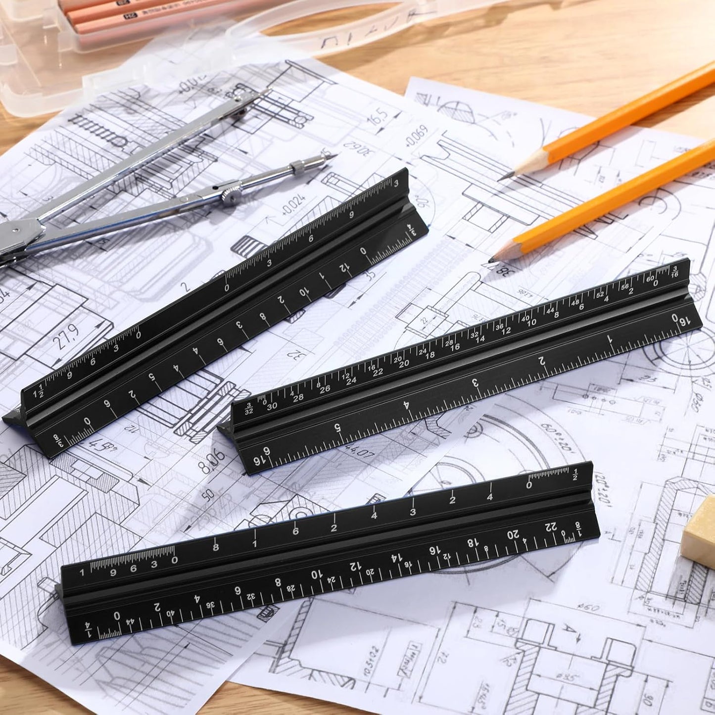 Fumete 12 Pack 6 Inch Architectural Engineering Scale Rulers Small Scale Ruler Pocket Size Scale Ruler Construction Rulers Imperial Measurements for Architects Engineering, Draftsman Drawing(Black)