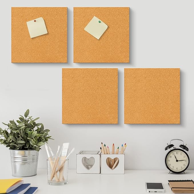 Cork Board Tiles 12 x 12 in 0.5 in Thick Square Bulletin Boards Cork Tiles Bulk with Push Pins Mini Natural Self Adhesive Backing Corkboards for Wall Home Office Floor DIY(36 Pcs)