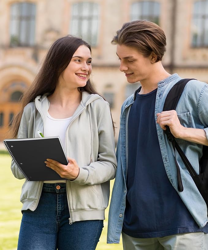 Dunwell Graph Paper Notebook 8.5 x 11 (3-Pack Red Blue Black) Plastic Cover, 100 Sheets (200 Pages), Perforated 3-Hole Punched, 4x4 Squares, Spiral Notebook, 1/4" Grid, Divider with Pockets